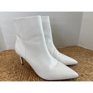 Schutz Womens White Leather Pointed Toe Stiletto Ankle Boots Size 7.5B Brazil